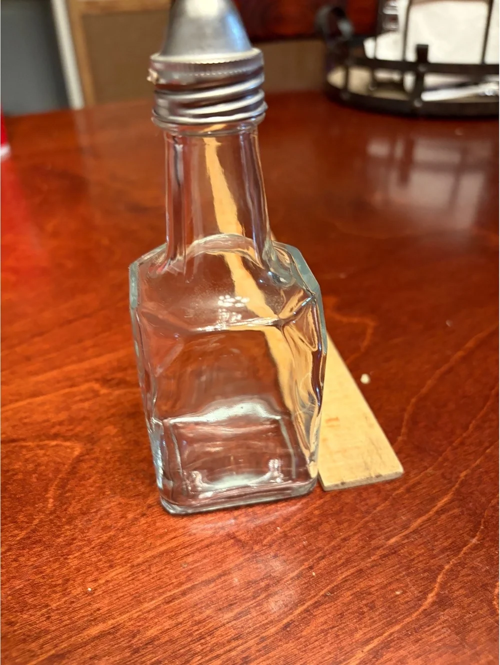 Small Clear Glass Square Bottle with Metal Cap and Spout